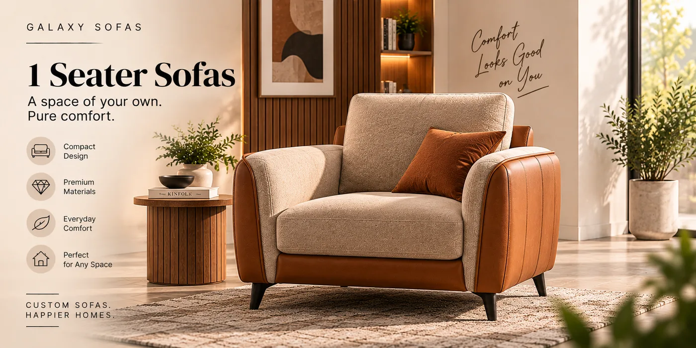 Single seater sofas and armchairs made by Galaxy Sofas in Chennai