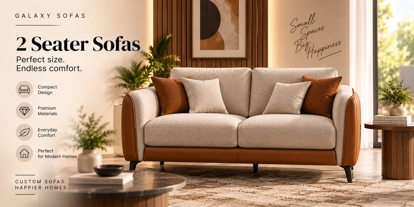 Compact and Petite Lounge two seater sofas made by Galaxy Sofas in Chennai