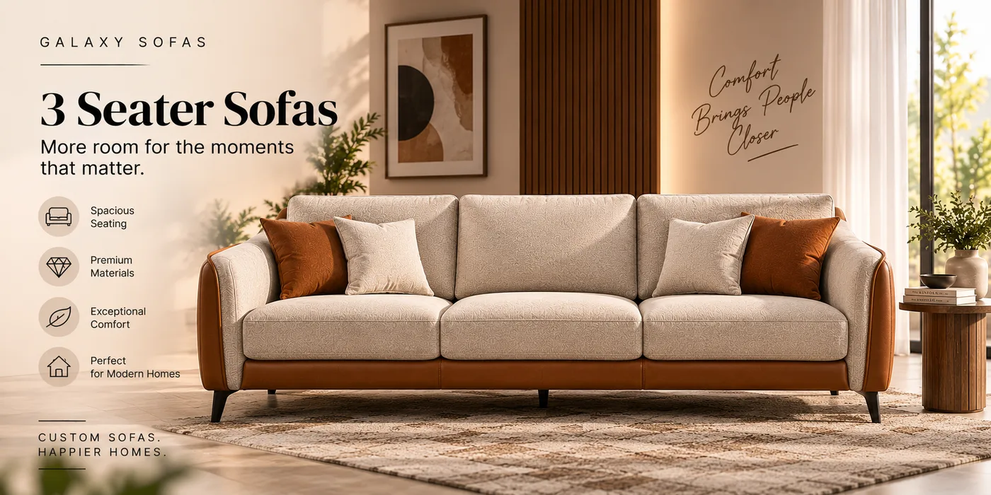 Horizon and Stellar three seater sofas made by Galaxy Sofas in Chennai