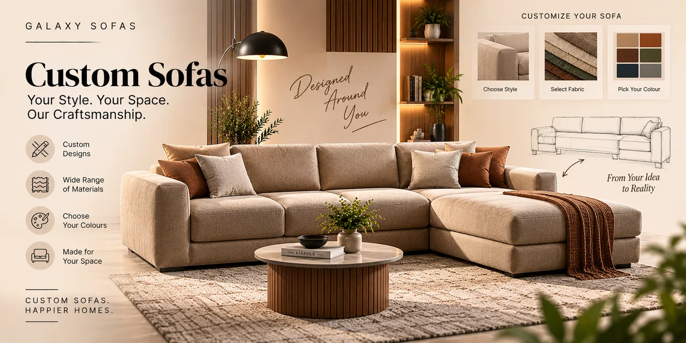 Bespoke Corner and Signature custom sofas made by Galaxy Sofas in Chennai