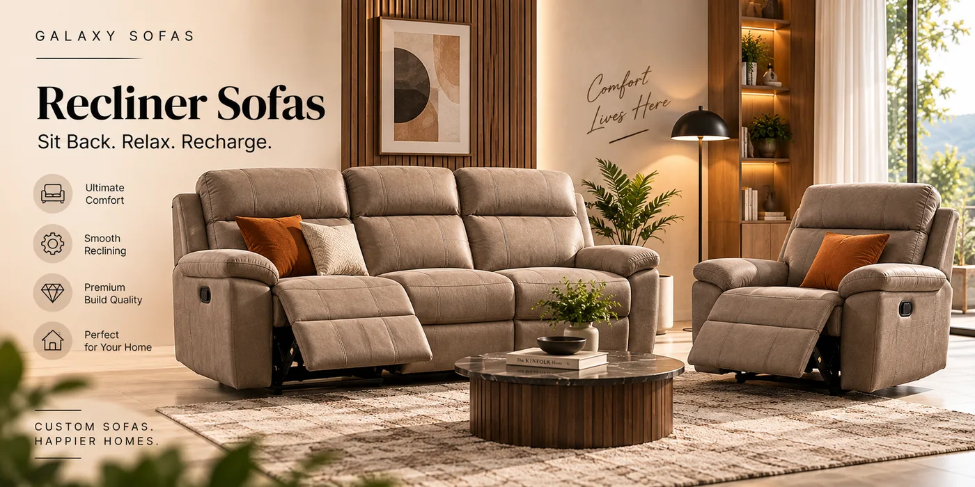 Orbit and Luna recliner sofas made by Galaxy Sofas in Chennai