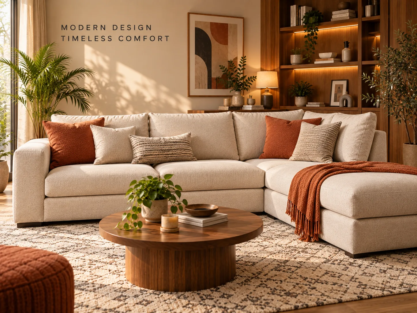 Aurora L shape sectional in cream fabric with a corner chaise